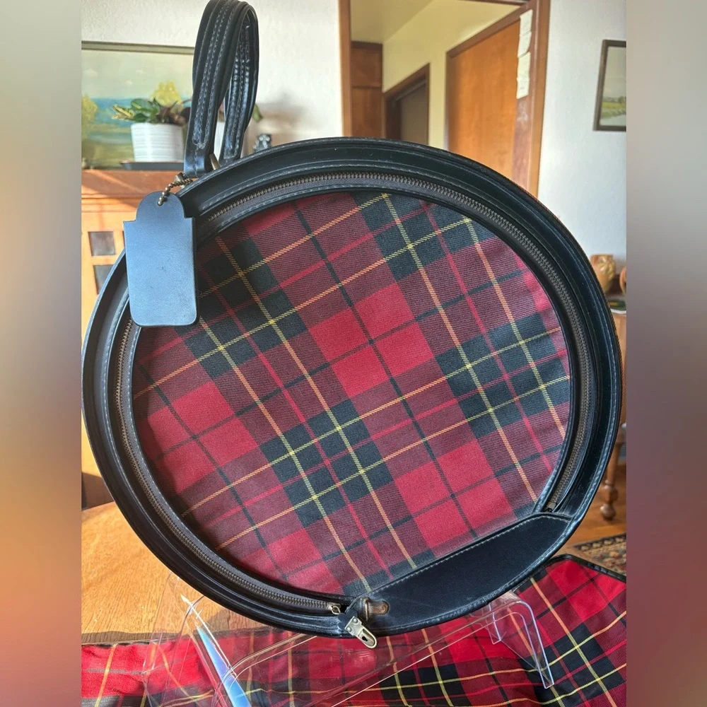 Vintage Luggage Tartan Red Plaid 3 Items. Hat Box/Zip Clothing Cover/Tall Tote